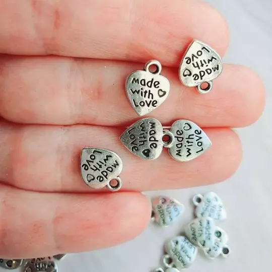 50 Made With Love Charms| Antique Charms Alloy| Pendant Craft | Heart Charms