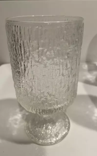 3 Vintage Indiana Glass Crystal Ice Clear Tree Bark Footed Tumbler Goblet 6" Mcm 3