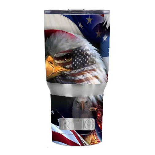 Skin Decal for RTIC 20 oz Tumbler Cup (5-piece kit) / USA Bald Eagle in Flag