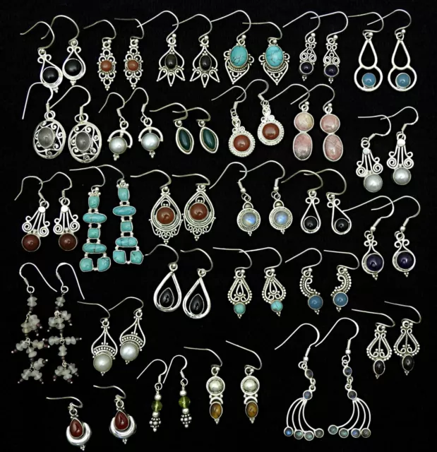 Mix Verschiedene Edelsteine 925 Silber Grob Hippie Ohrstecker Großhandel Menge