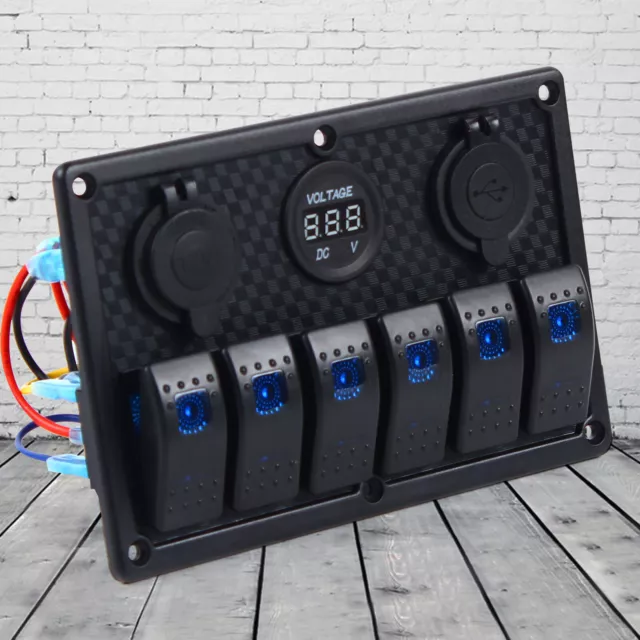 12V LED Schaltpanel Auto Boot Doppelte Schalter 6 Gang Schalttafel USB Voltmeter