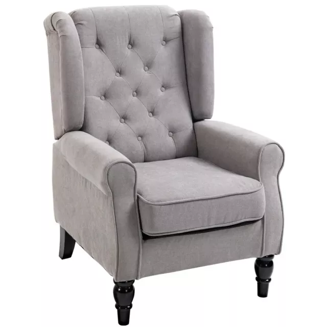 Retro Accent Chair Wingback Armchair Wood Frame Tufted Living Room Grey HOMCOM