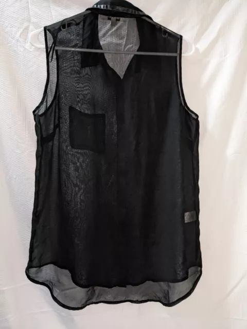 Daniel Rainn Black sleeveless sheer blouse With Faux Leather Detail high low Med
