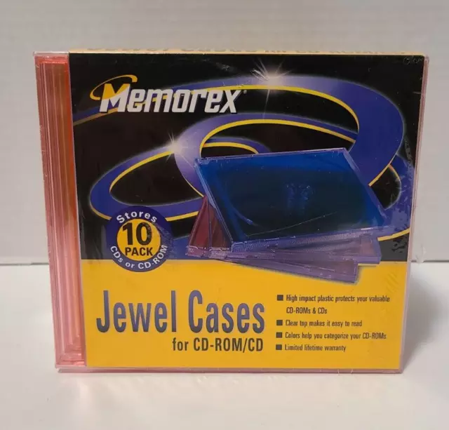 Vintage Memorex 10 Pack Standard Multicolored Jewel Cases DVD CD New Sealed