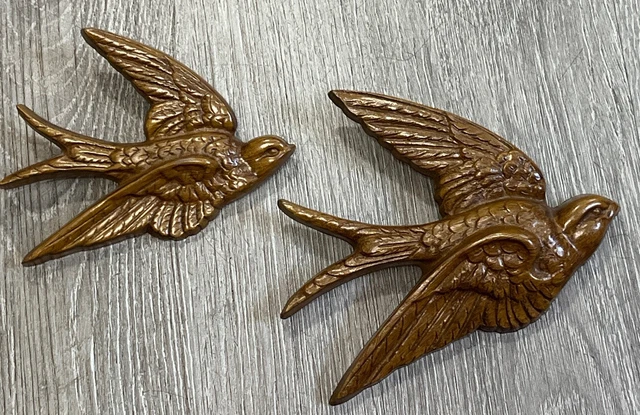 2 Homco Burwood Sparrows Birds Brown Plaques Wall Hanging Made In USA MCMLXXXIII