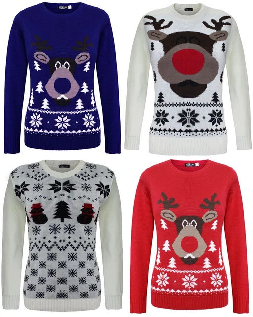 Kids Girls Boys Knitted Snowman Christmas Xmas Reindeer Jumper Top Sweater 3-14
