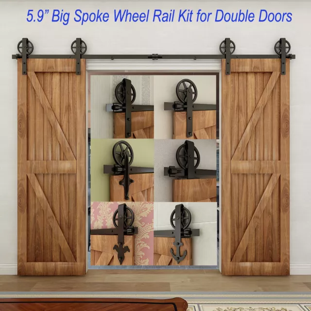 Double Sliding Barn Door Hardware Kit 6ft/8ft/10ft/12ft Track Big Spoke Wheel