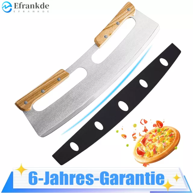 Edelstahl Pizzaschneider Groß Wiegemesser 35cm mit Holzgriff Profi Pizzamesser