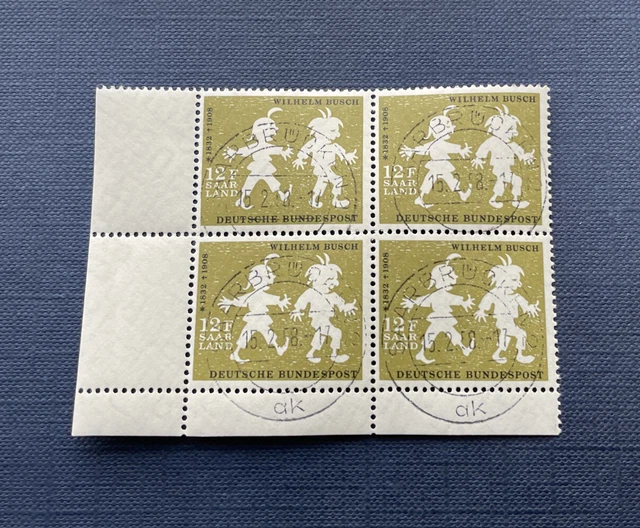 Saarland OPD 1958 Mi.-Nr. 429, Quartett Br. r / unten Bogenecke, gestempelt