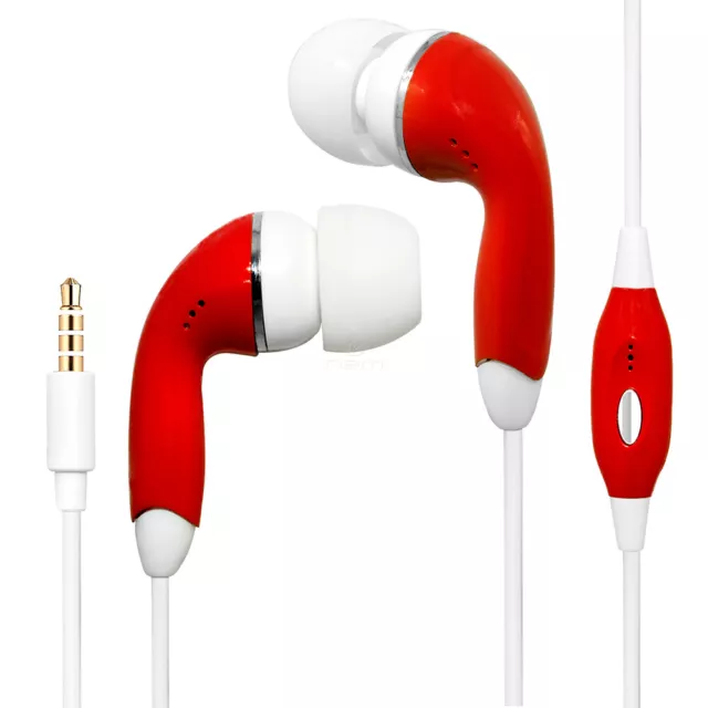 Red Universal 3.5mm Earphones Remote Control w Mic. Handsfree Stereo Headset