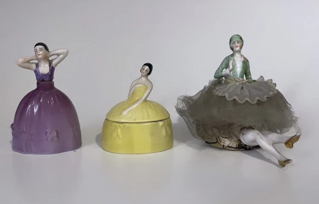 Vintage Art Deco German Porcelain Perfume Bottles & Dresser Boxes