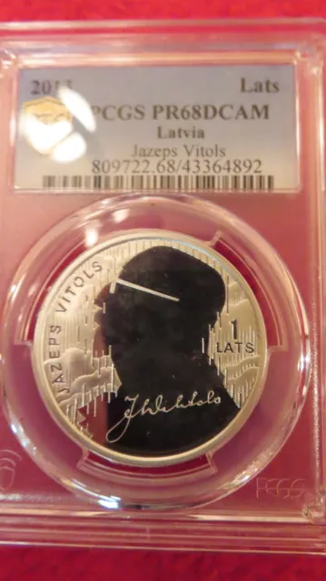 2012 Latvia Lats Silver Proof PCGS PF68 Lats  Jazep Vitols 3