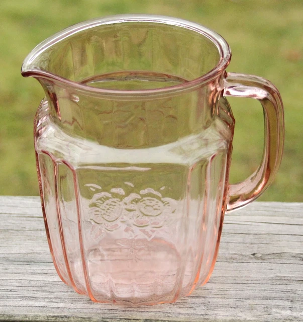 Vintage 1930's Hocking Depression Pink Small Pillar 5 3/4" Mayfair Juice Pitcher