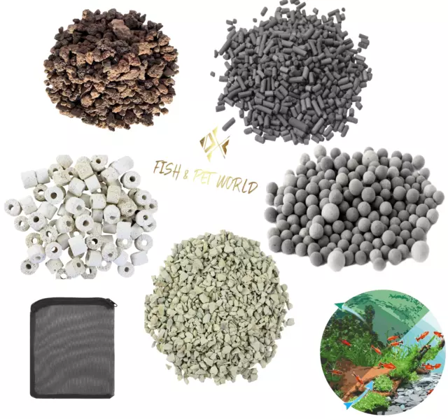 FILTRATION MEDIA BIO RINGS, BALLS, CARBON, VOLCANIC LAVA, ZEOLITE AQUARIUM Fish