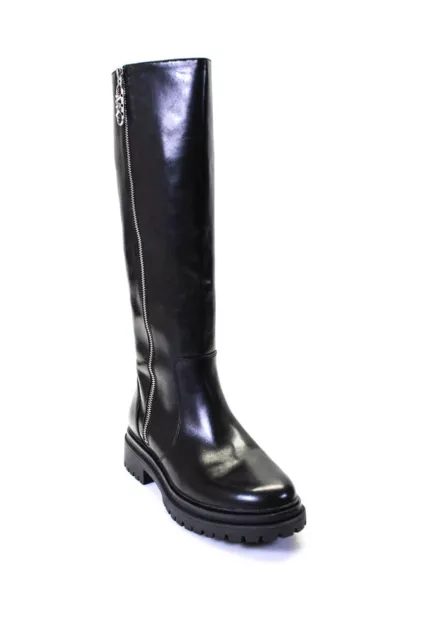 Michael Micharl Kors Womens Regan Lug Sole Knee High Boots Black Leather Size 10