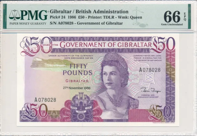 Government of Gibraltar Gibraltar  50 Pounds 1986 Prefix A PMG  66EPQ