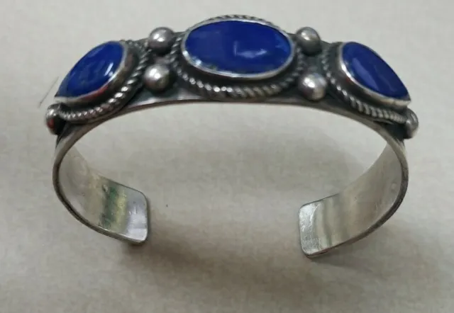 Navajo Sterling Lapis bracelet cuff signed Rick Enriquez large 8.5 inch 45.3 g