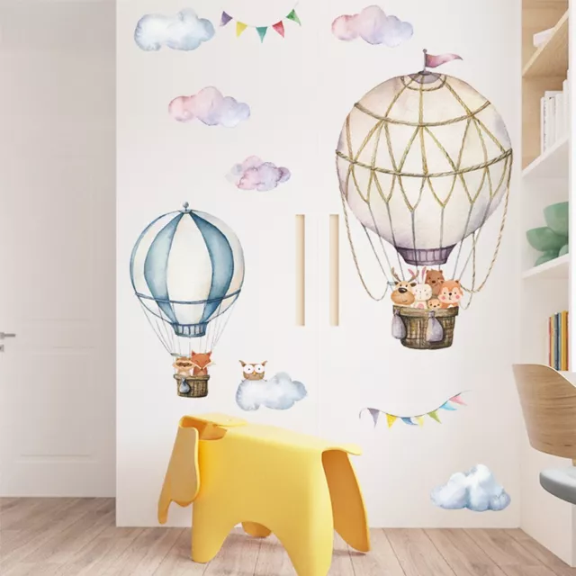 Colorful Hot Air Balloon Cloud Rain Wall Decal Sticker for Bedroom or Playroom