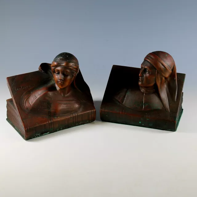 Vtg Jennings Bros. Bronze Clad Bookends Dante and Beatrice