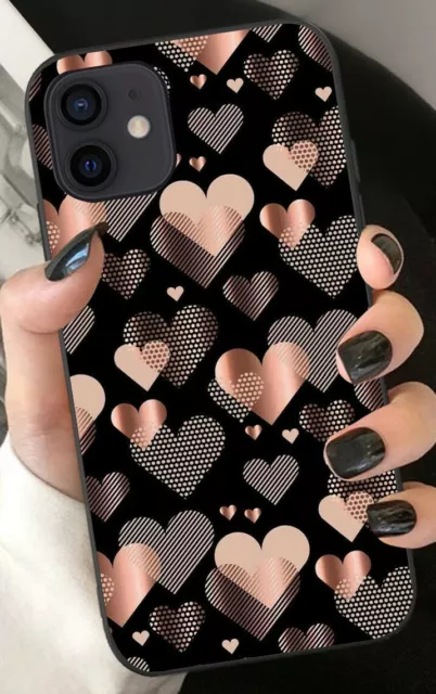 Iphone 7 8 11 12 Pro Se Xs X Xr Plus Max Mini Mobile Phone Case Pink Black Heart