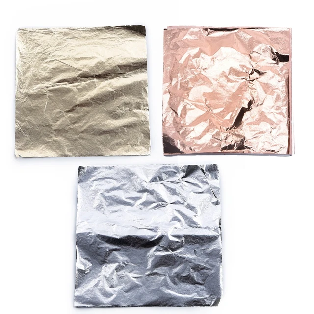 100* Hoja de cobre oro/plata hojas lámina papel comestible deslizamiento manualidades decoración