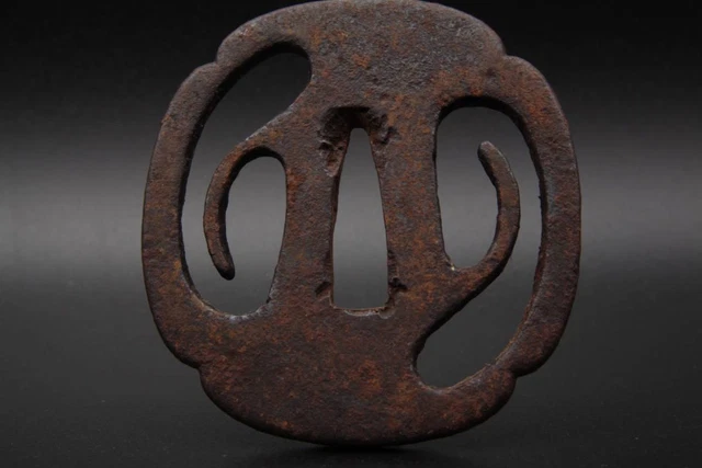 Tsuba Iron Ground Watermark Sword Fittings Japanese Armor Edo Samurai Antique Pe