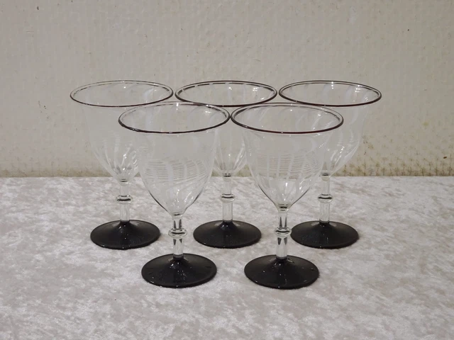 5 X Art Déco Design Verre de Sherry Lauscha Fadenglas Main - Vintage - 12 CM