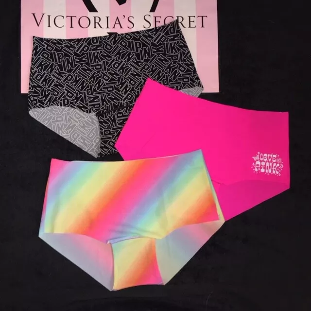 NWT Victorias Secret PINK No-Show Seamless Boyshort Panties -LOT OF 3- Sz Medium