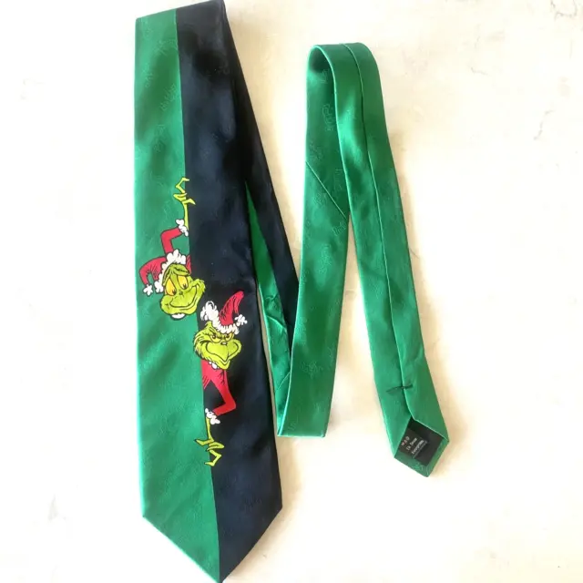 Men's Grinch Dr Seuss Tie Christmas Ties Green Red 100% Silk Handmade