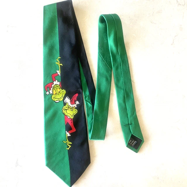 Men's Grinch Dr Seuss Tie Christmas Ties Green Red 100% Silk Handmade