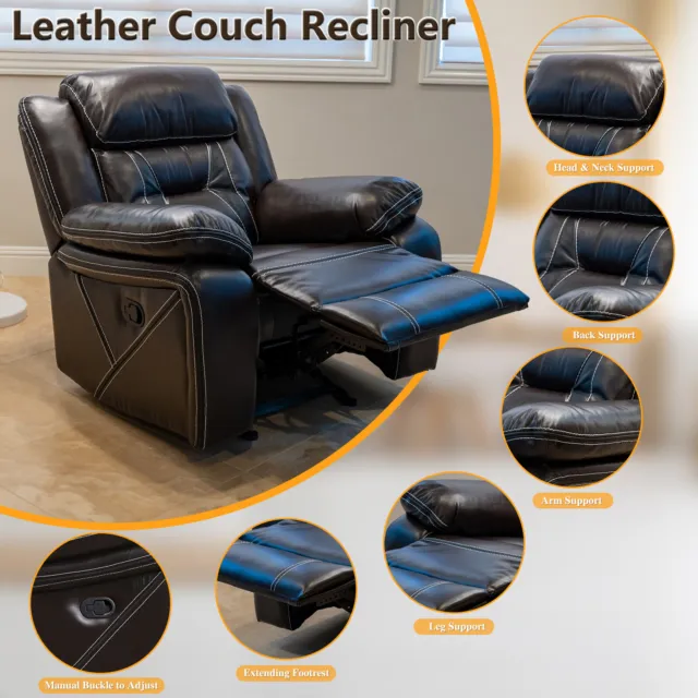 PU Leather Oversized Recliner Chair Single Sofa Rocker Massage Recliner Chair US