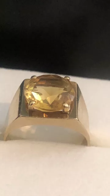 9k Gold Brilliant Round Rich Yellow Large 9mm Natural Citrine Ring