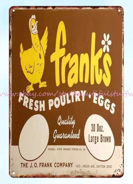 1950s Franks Egg Dayton, Ohio metal tin sign home decor furnishing