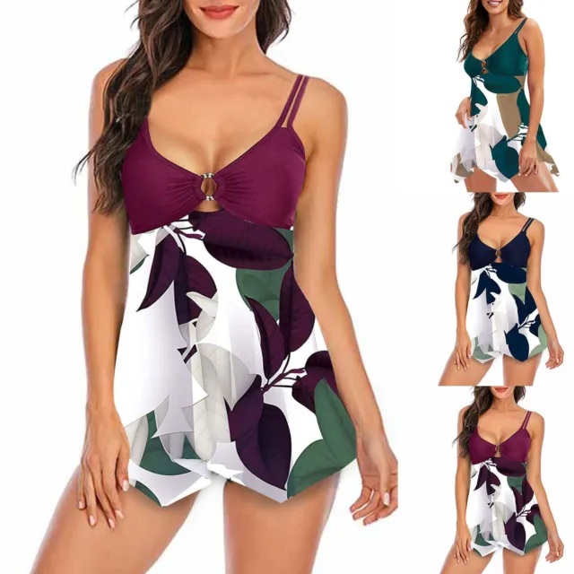 Plus Size Women Floral Swimdress Bikini Tankini Swimsuit Swimwear Bathing Suit