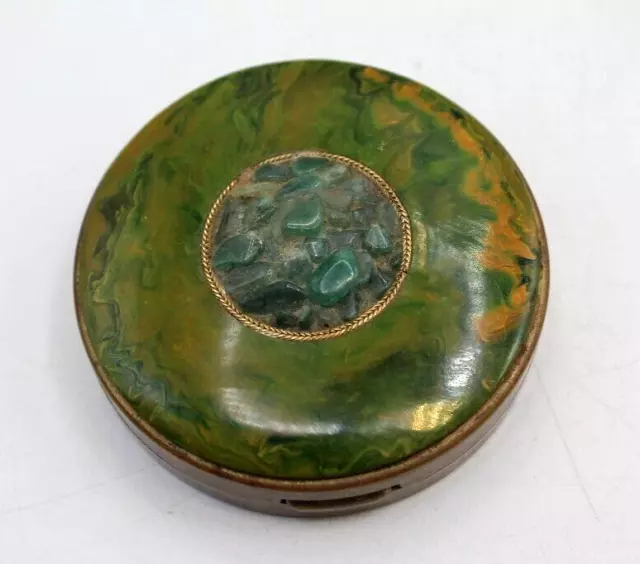 Schildkraut 1940's Bakelite  Compact set With Jadeite Stones Gold Tone