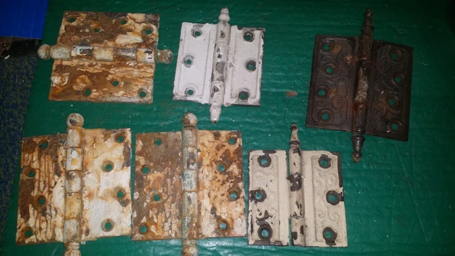 Vintage Old Victorian Cast Iron Steeple&cannon ball Interior Door Hinges