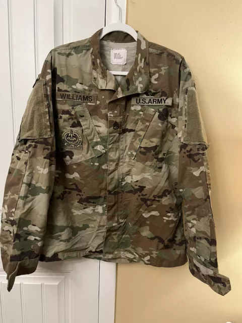 US Army USGI OCP Multicam SSGT Insignia Uniform Fatigue Jacket Medium Long