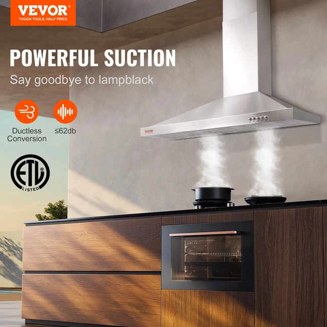 VEVOR 30" Wall Mount Range Hood Ductless Kitchen Vent Stainless Steel 3 Speed 2