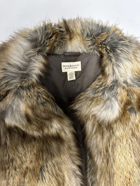 Denim & Supply Ralph Lauren Faux Fur Vest LARGE Sleeveless Womens Ski Brown 2
