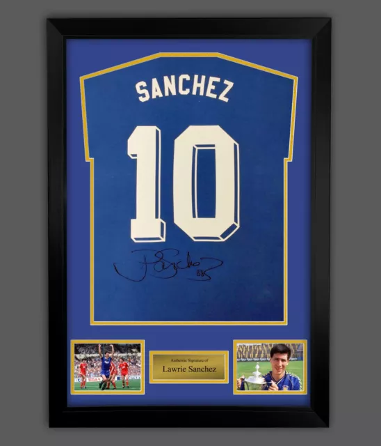 Lawrie Sanchez Signed Blue Player T-Shirt In A Framed Display: Wimbledon Legend