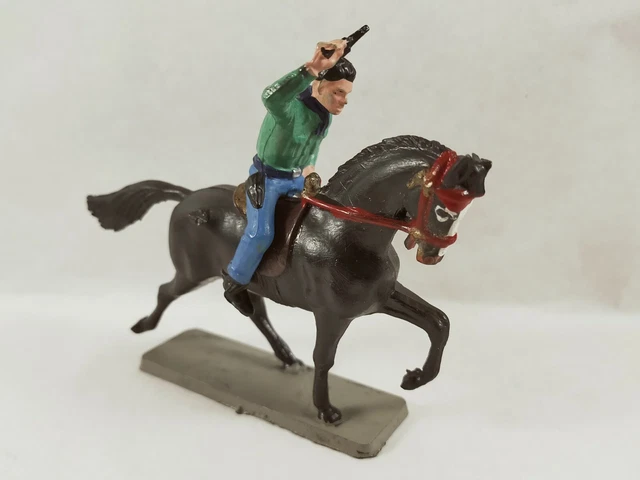 ANCIENNE) FIGURINE PLASTIQUE monochrome - CHEVAL NOIR au galop - fin