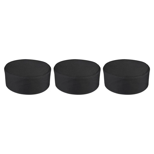 3 Pcs Cotton Cloth Chef Kitchen Cooking Cap Black Hats for Men