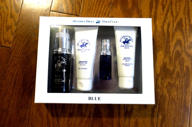 4pc.SET ❤️BEVERLY HILLS ❤️ POLO CLUB ❤️ BLUE ❤️ MEN COLOGNE GEL SHAVE BODY SPRAY