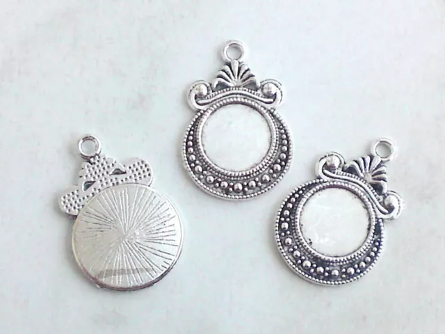 3x Anhänger Fassung für 12mm Cabochons Rohlinge Ornament Schmuck Perlen Basteln