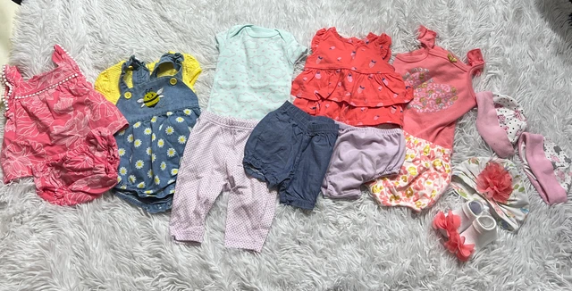Baby Girl Size 0- 3 & 3-6 Months Summer Oufits Romper Shorts Clothes Lot Bundle