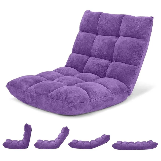 Adjustable 14-Position Floor Chair Folding  Sofa Chair Cushioned Purple