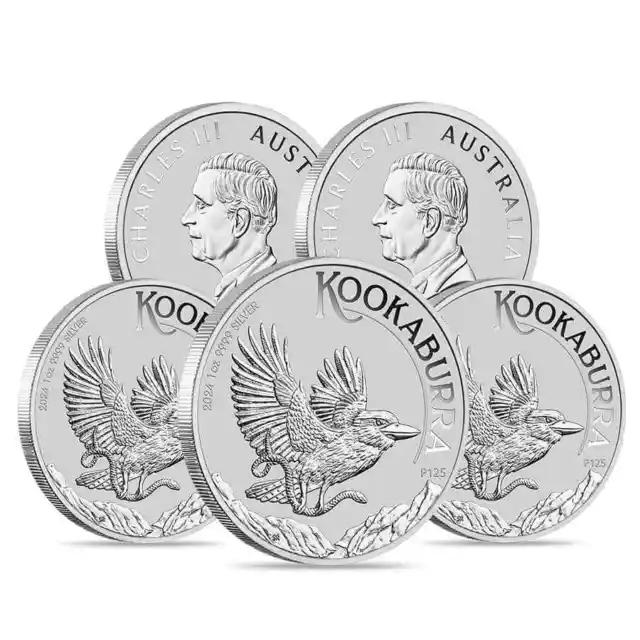 Lot of 5 - 2024 1 oz Silver Australian Kookaburra Perth Mint BU