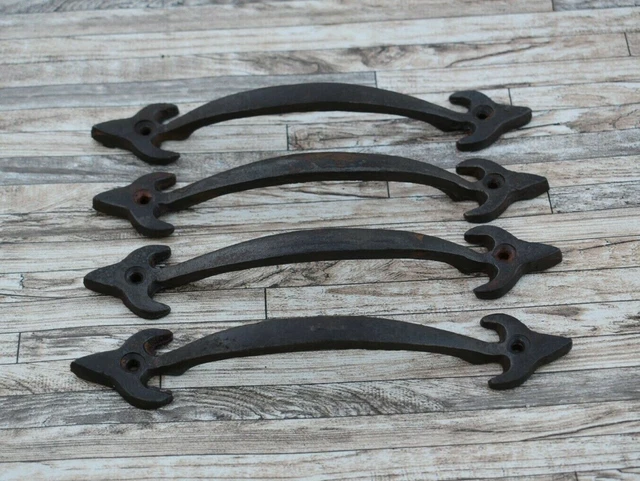 Vtg Cast Iron Arrow Tip Drawer Cupboard Door Pulls Handles Farm Barn Decor 4pc