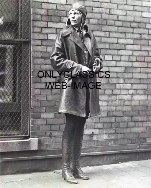 Amelia Earhart Aviatrix Airplane Aviation Pioneer Photo Vintage Long Boot Shoes