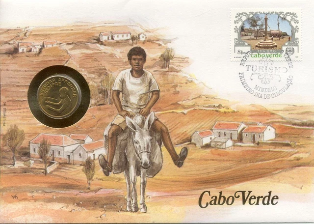 Superbe enveloppe CAP-VERT CABO VERDE pièce monnaie coin 1 $ 1980 NEUF NEW UNC